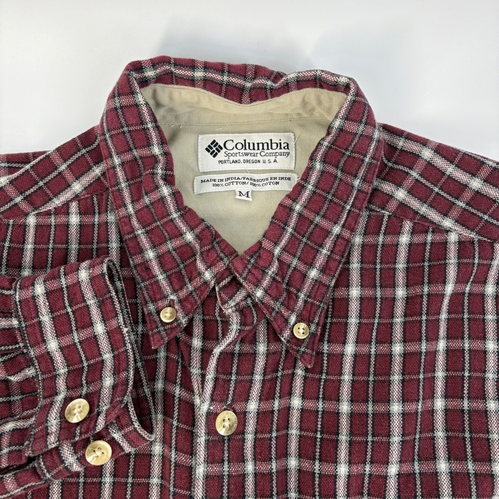 Columbia Mens Burgundy Plaid Cotton Button Down Shirt AM7363 Medium